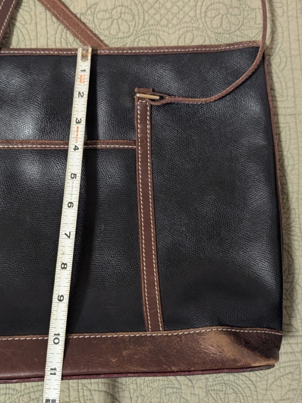 Black & Brown Structured Shoulder Tote Bag Vintage Style - Picture 9 of 9